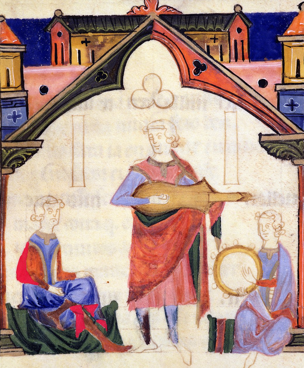 Fol.12v Muzikanten die gitaar en tamboerijn spelen, uit de Chansonnier des Nobles door Portuguese School