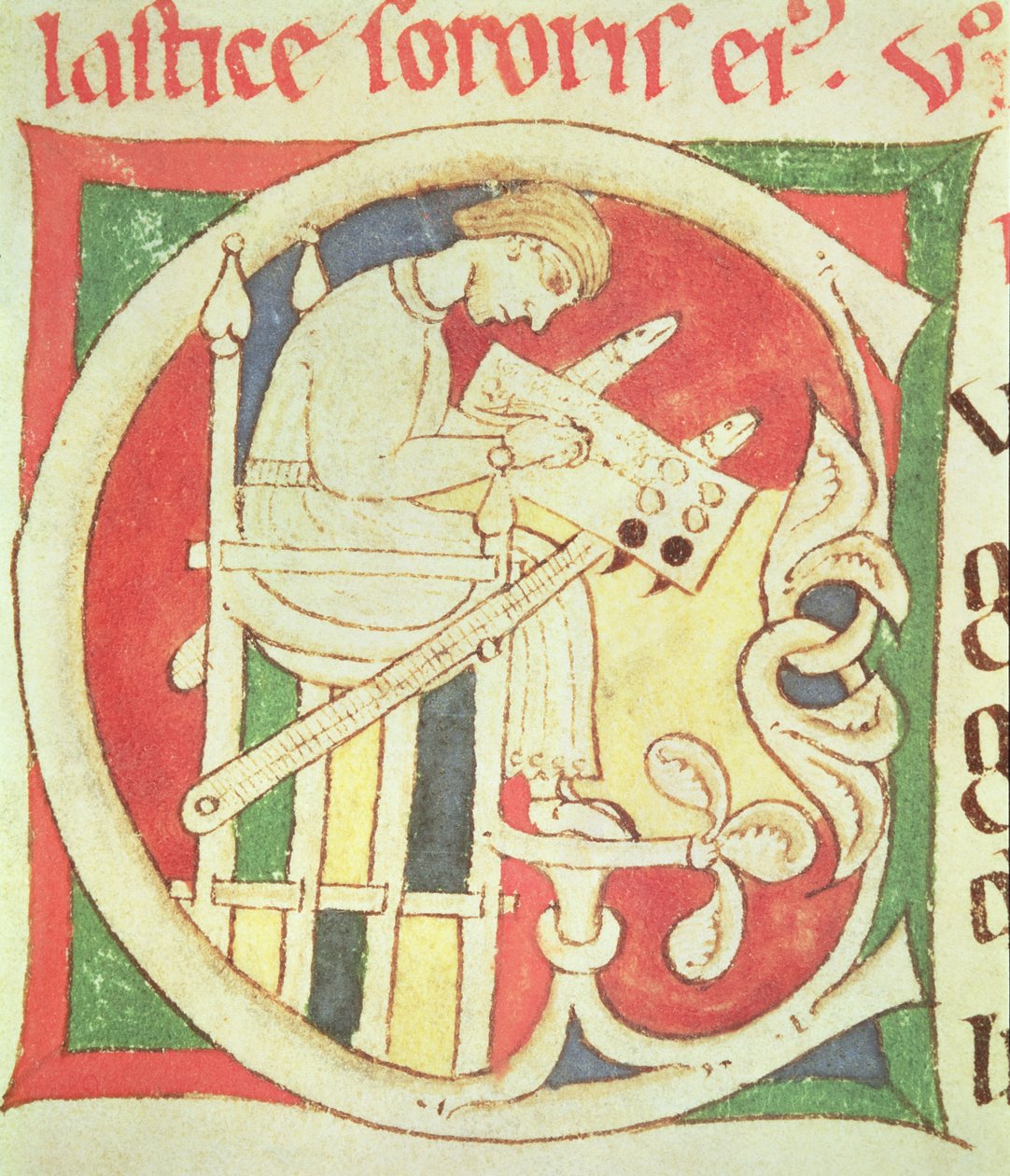 Ms 22 fol.139r Geïllustreerde initiaal C die een monnik toont die schrijft, uit Vitae Sanctorum, Santa Cruz de Coimbra door Portuguese School