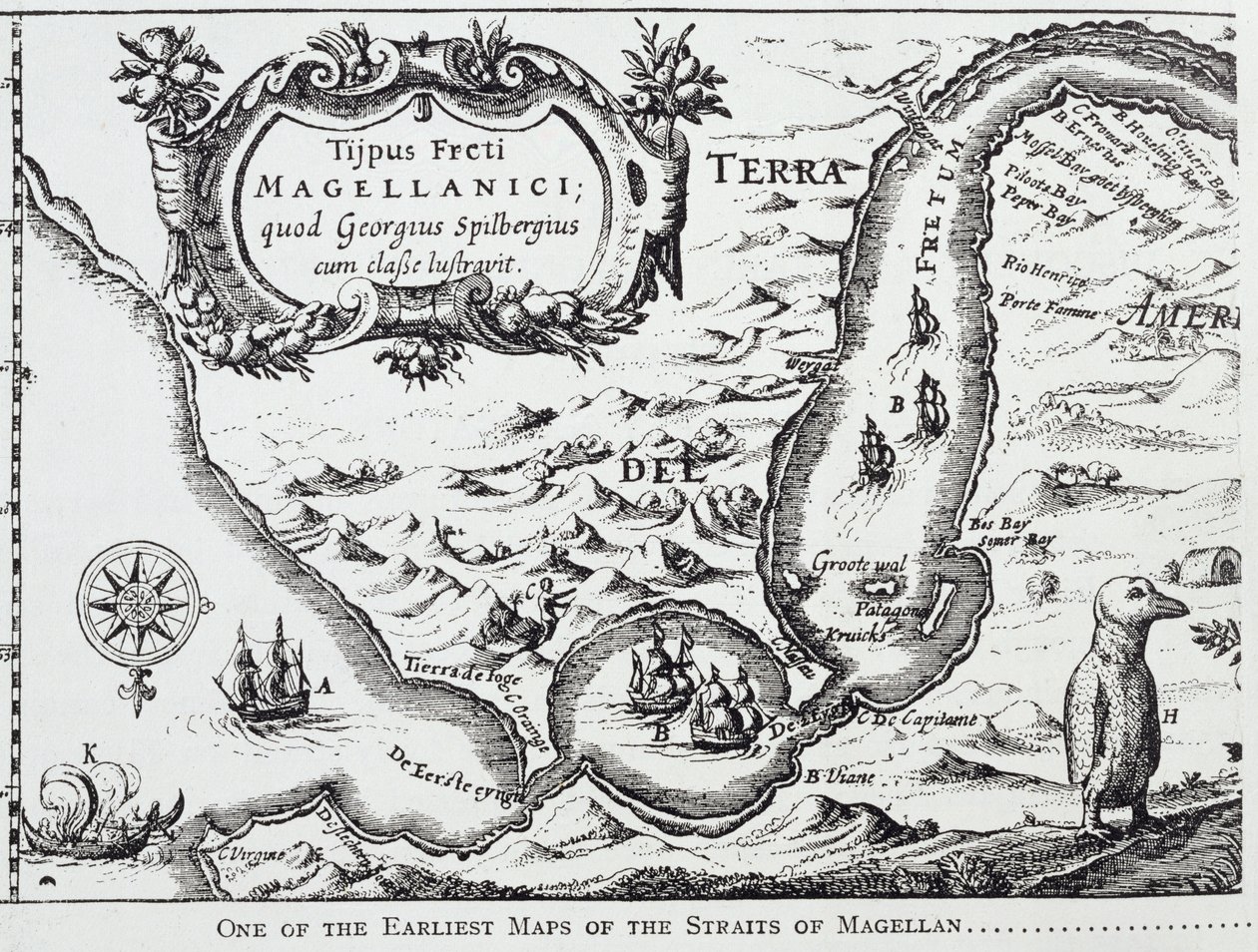 Een van de vroegste kaarten van de Straat van Magellaan, uit 