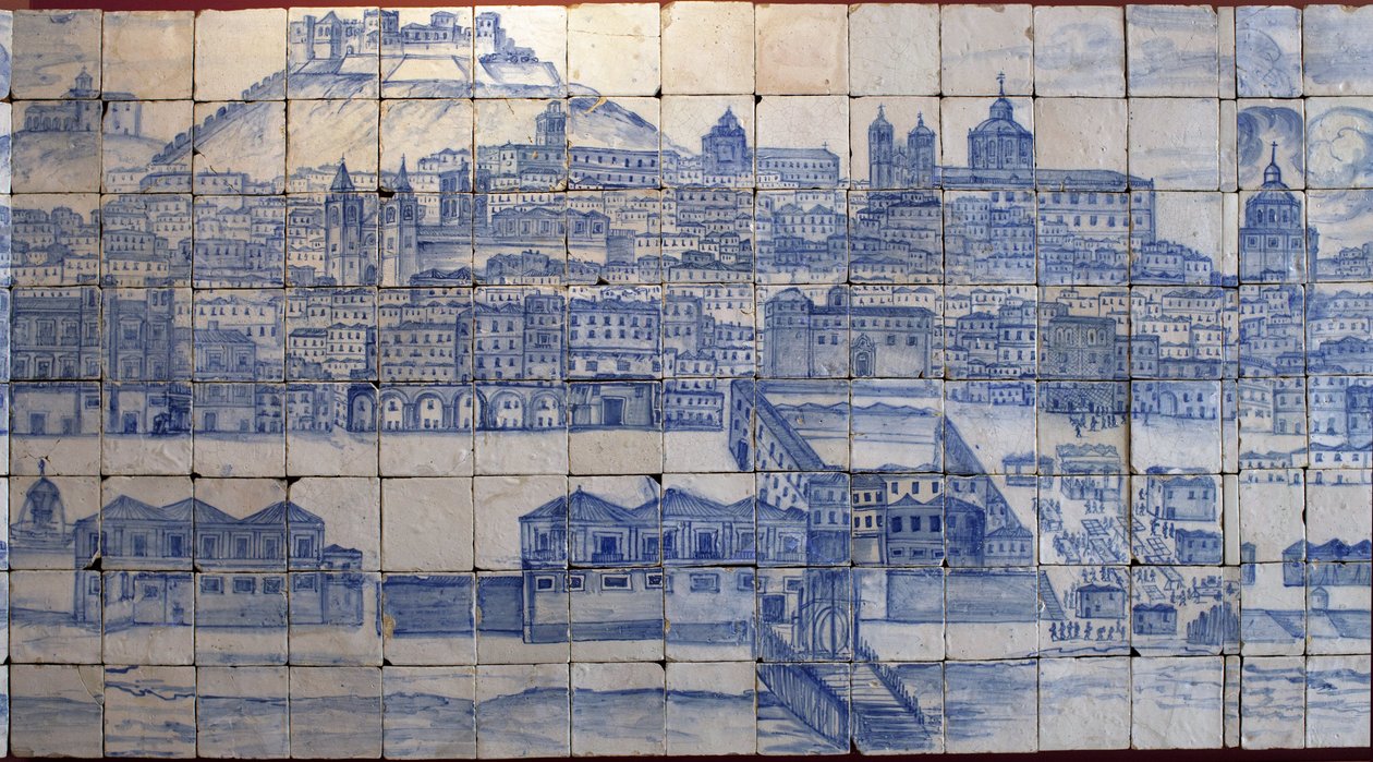 Panoramisch uitzicht op Lissabon, voor de aardbeving van 1755 door Portuguese School