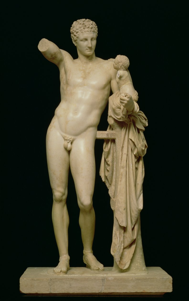Standbeeld van Hermes en de Baby Dionysus, c.330 v.Chr. (Parisch marmer) door Praxiteles