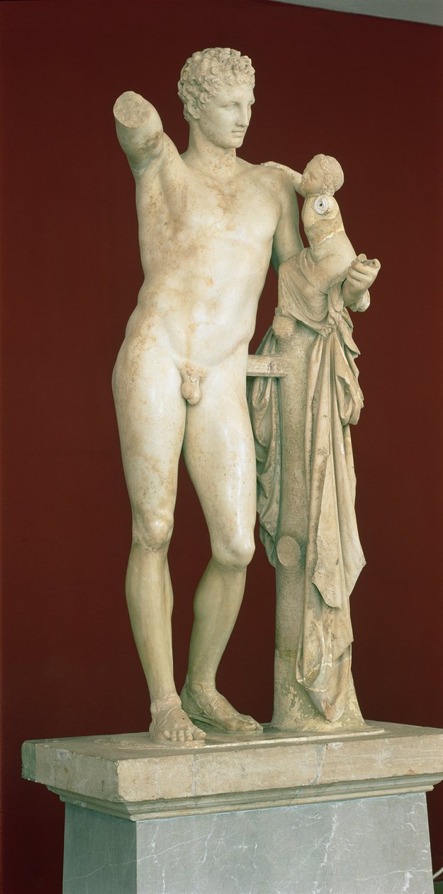 Standbeeld van Hermes en de jonge Dionysus, c.330 v.Chr. door Praxiteles