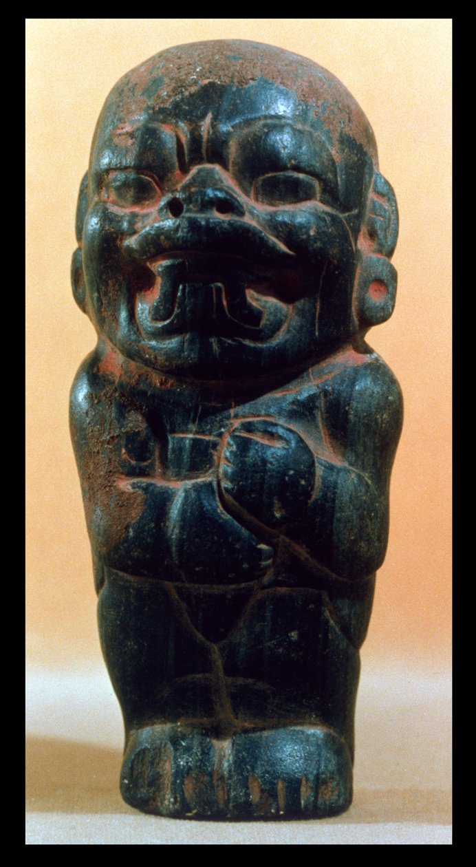 Figuur met het hoofd van een Jaguar, uit de Olmec Cultuur, 3000-1000 v.Chr. (keramiek) door Pre Columbian