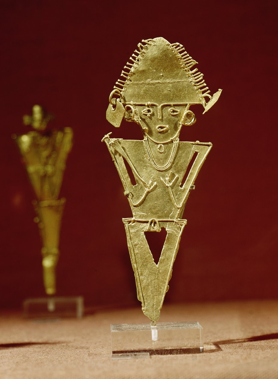 Antropomorfe figuur van een krijger, uit Tabio, Cundinamarca, Muisca Cultuur, 1100-1500 door Pre Columbian