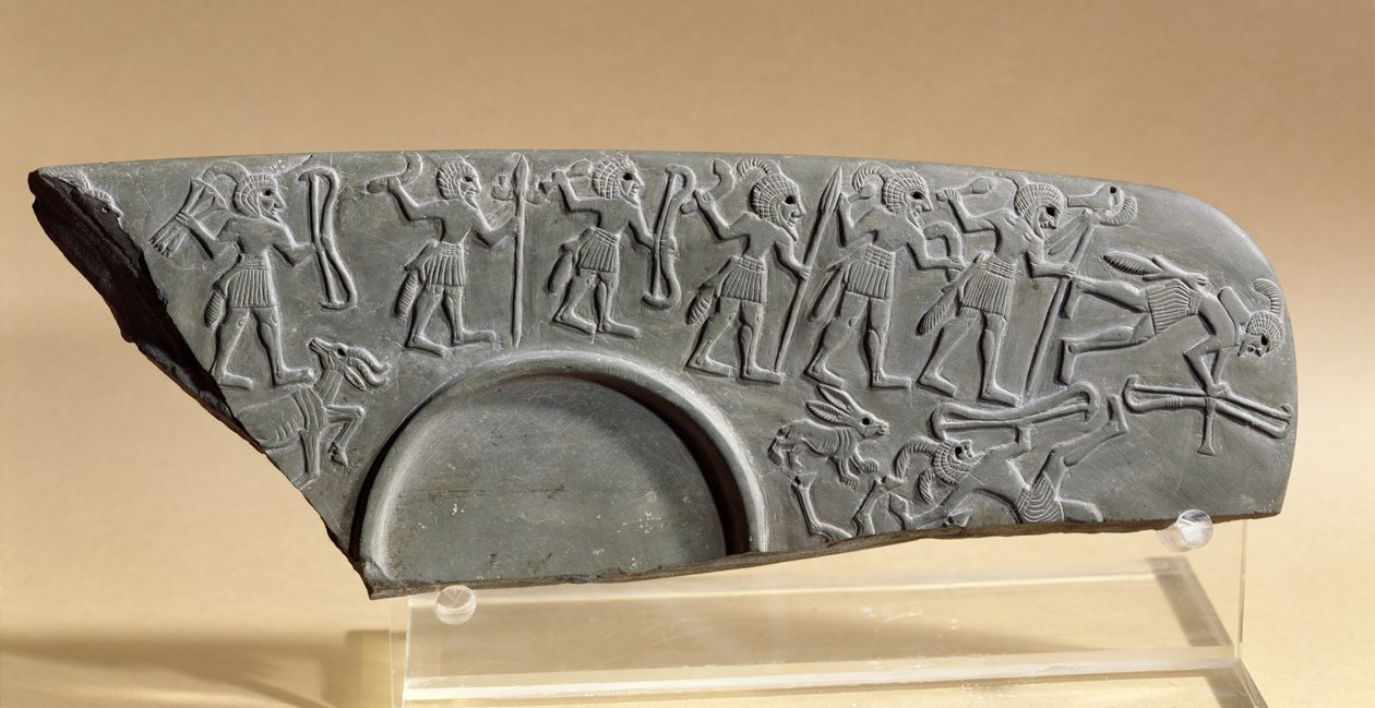 Fragment van het Jagerspalet, mogelijk uit Tell el-Amarna door Predynastic Period Egyptian
