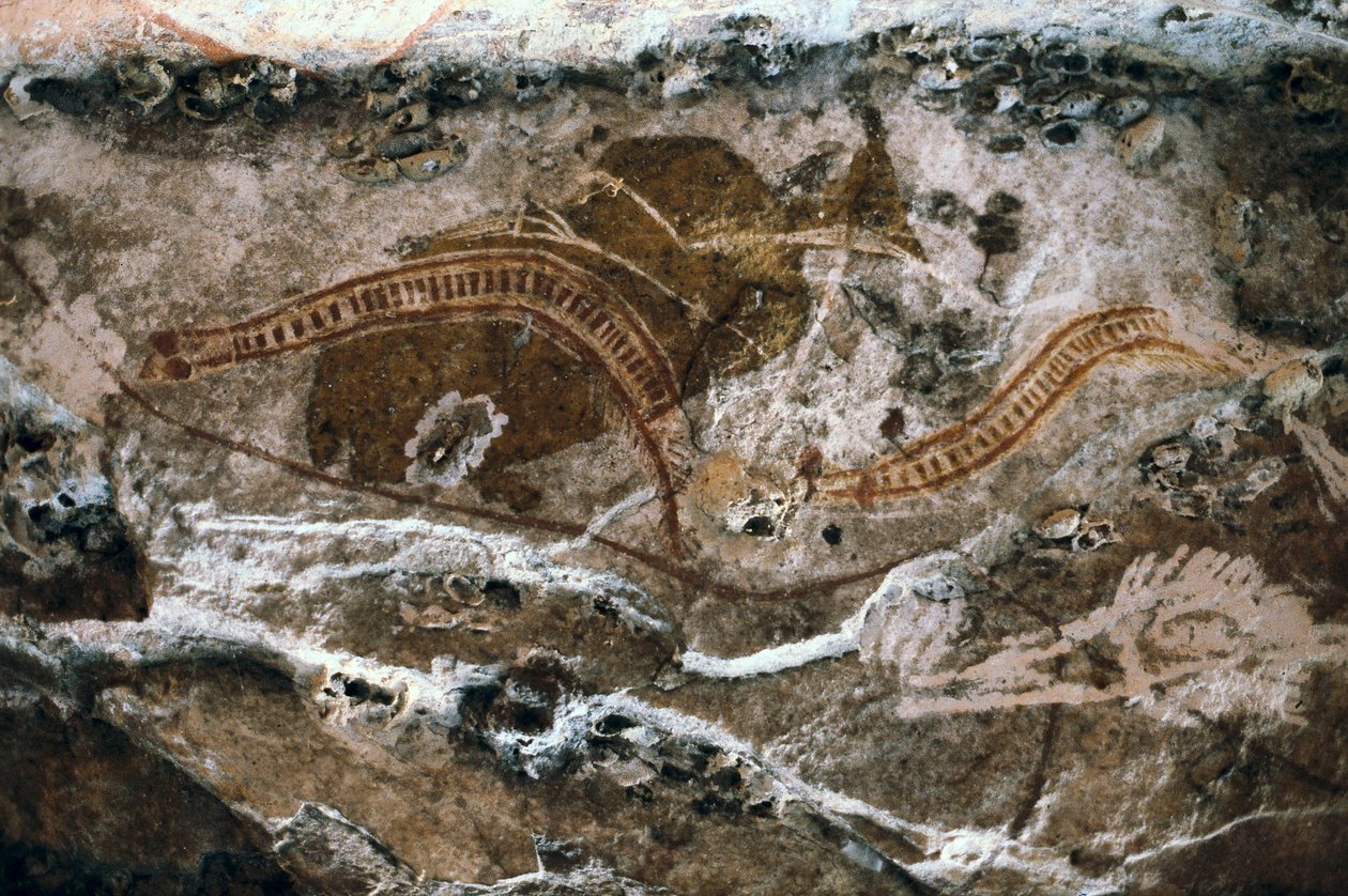 Aboriginal rotsschildering, site van de Ubirr grotten, Kakadu Nationaal Park, Australië (schilderij) door Prehistoric Prehistoric