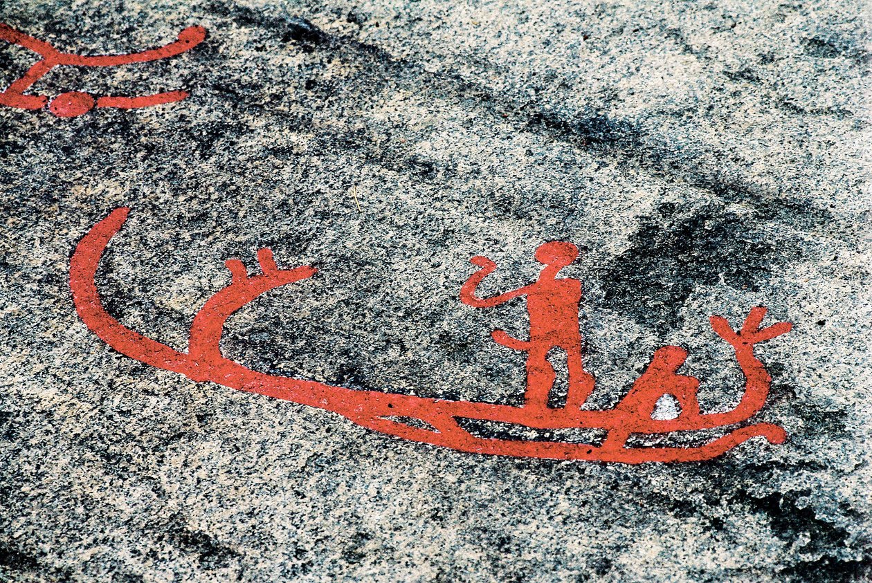 Rotstekeningen van Tanoum die een man op een boot voorstellen, Rots van Litsleby, Zweden door Prehistoric Prehistoric