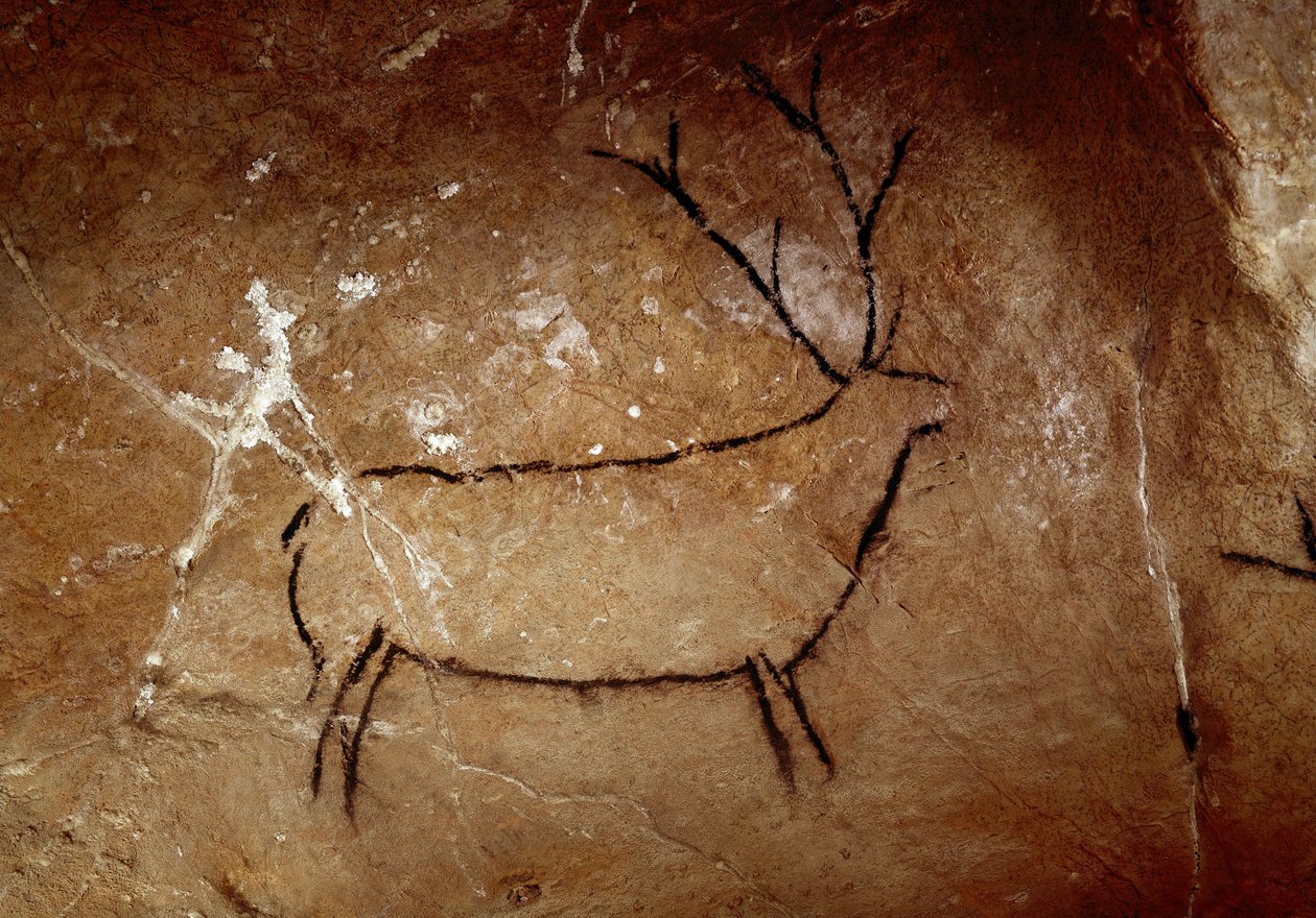 Prehistorie: een hert rotsschildering van het Boven-Paleolithicum (Magdalenien) door Prehistoric Prehistoric