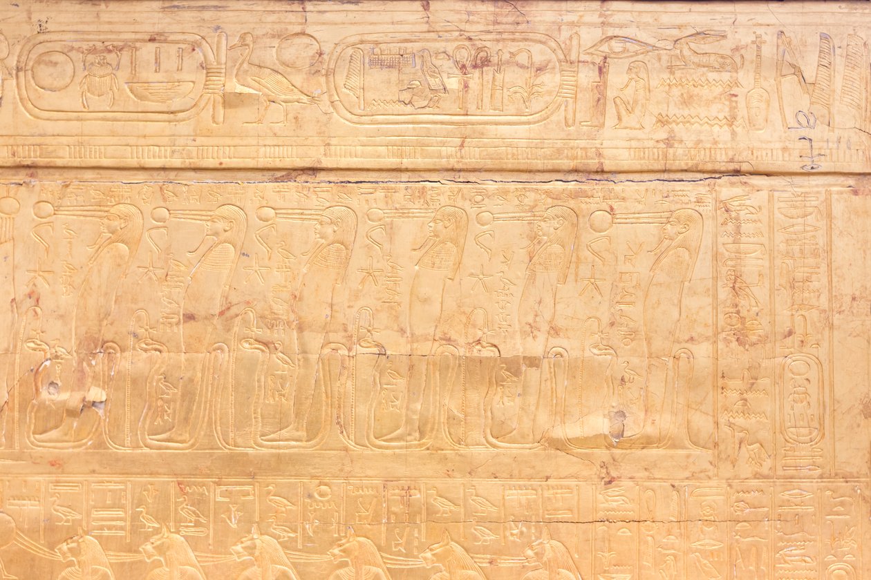 De buitenste gouden schrijn van de grafkamer van Toetanchamon, Egyptisch Museum, Caïro, Egypte door Prehistoric Prehistoric