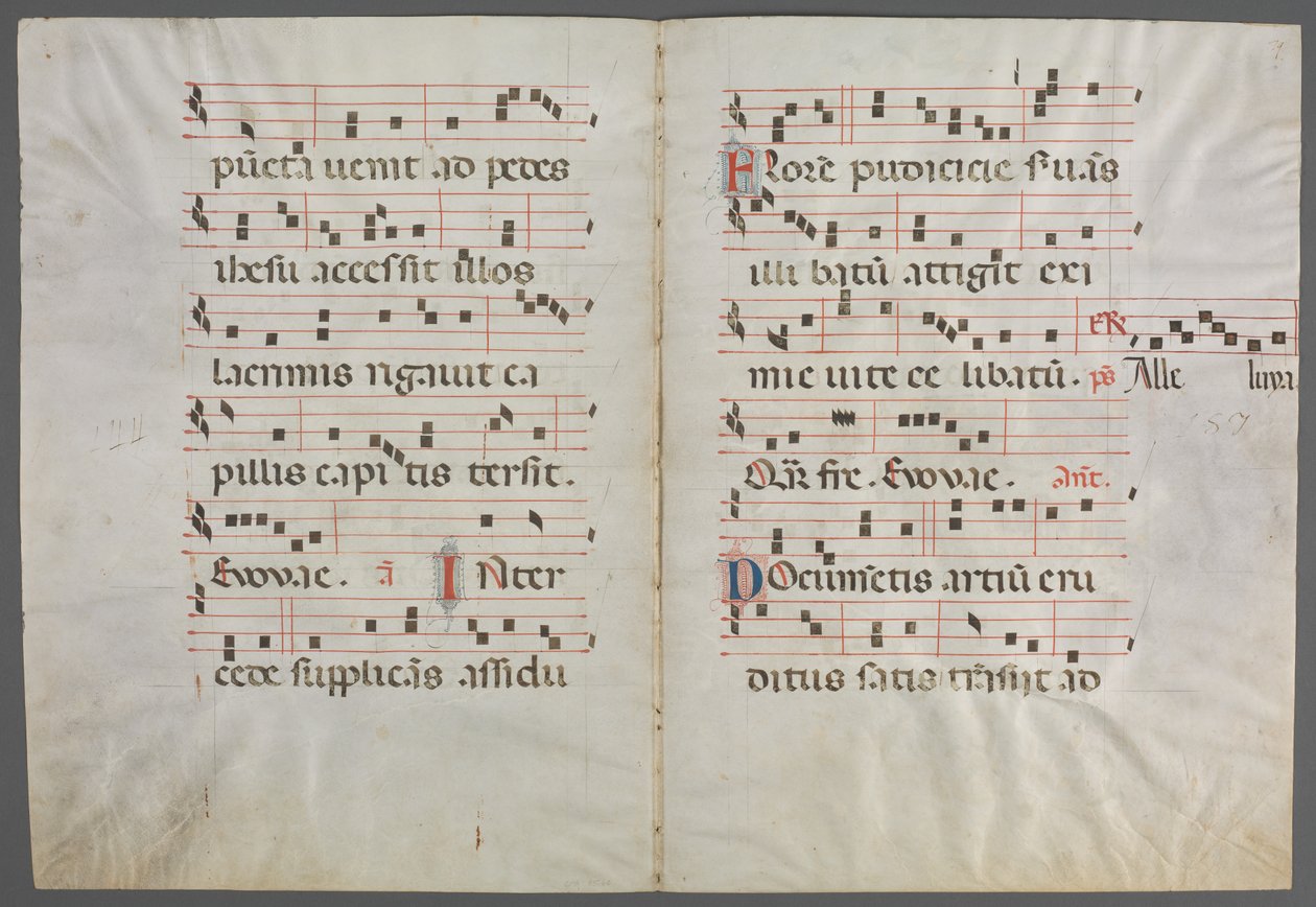 Bifolium uit een Antifonarium: Muziek door Primo Miniatore di San Domenico