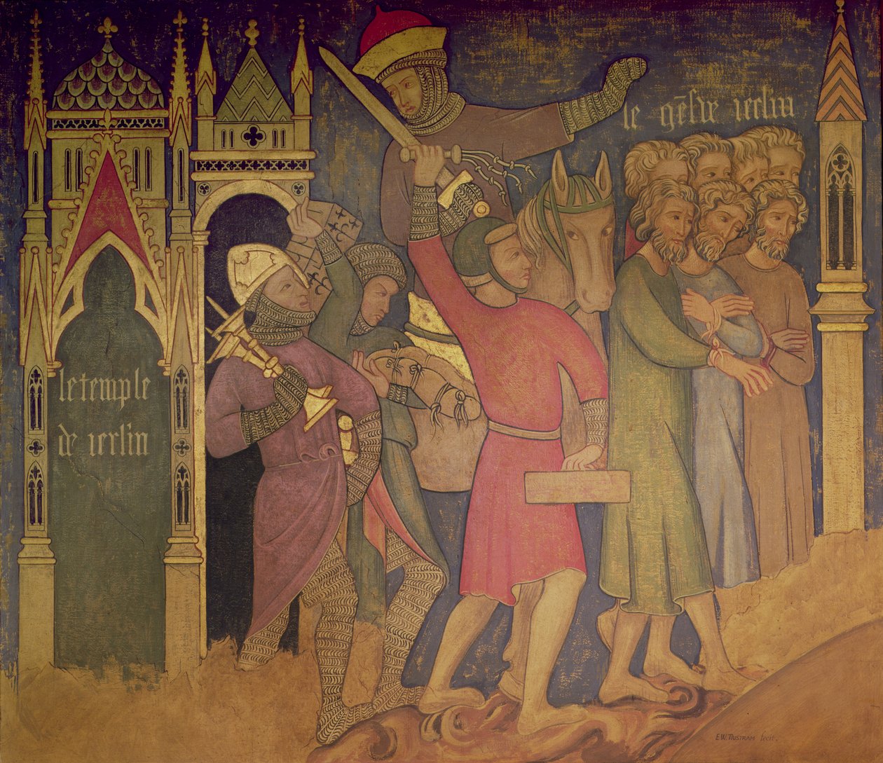 De gevangenschap van de Joden, reconstructie van een muurschildering oorspronkelijk in de Painted Chamber van het Palace of Westminster door Professor Ernest Tristram