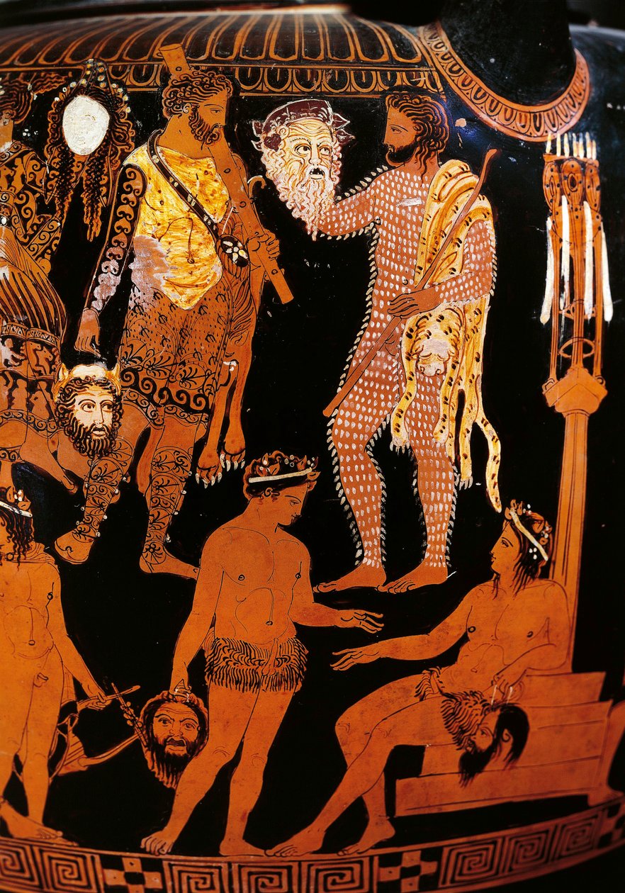 Vaas van Pronomos, krater met rode figuren (detail) door Promonos Painter