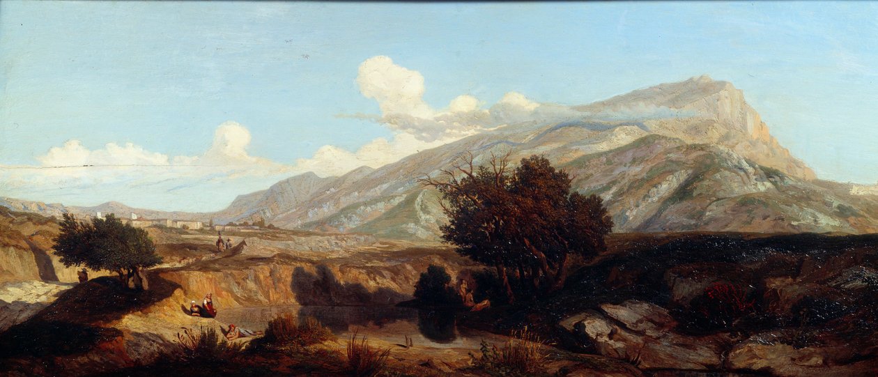 Zicht op de heilige berg, schilderij door Prosper Joseph Gresy (1804-1874) door Prosper Joseph Gresy