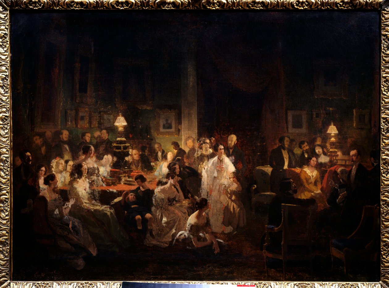 Horace Vernet deelt de ontdekking van de daguerreotypie in de salon van Monsieur Irisson (10 rue Antin, de avond van 10 augustus) door Prosper Lafaye or Lafait