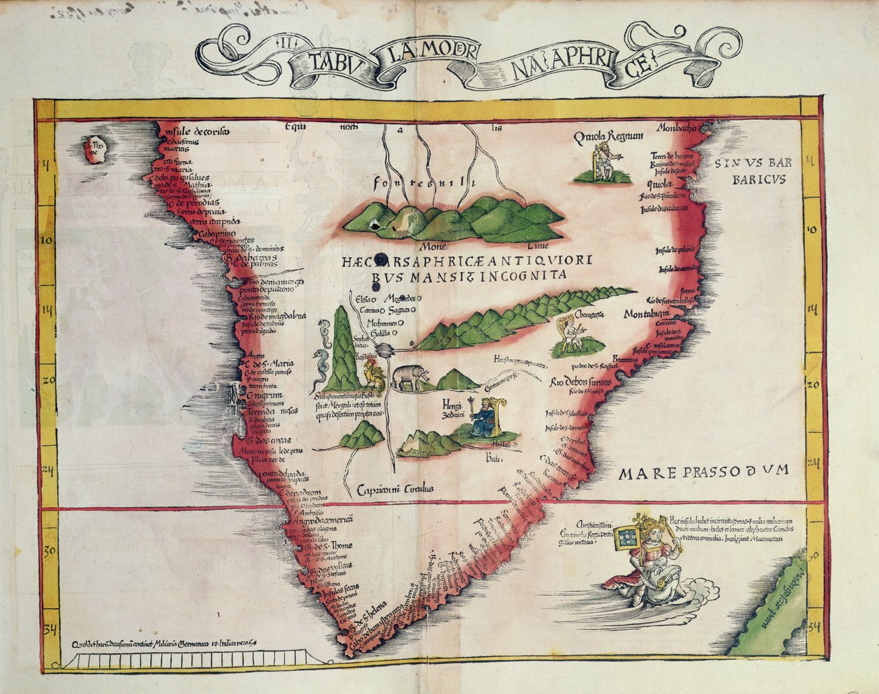 Kaart van Zuidelijk Afrika, gepubliceerd in Straatsburg in 1522 door Ptolemy