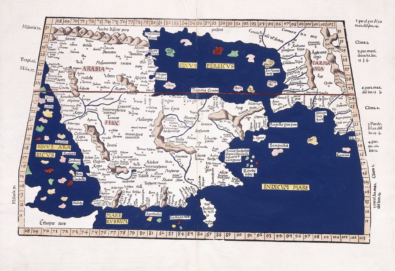 Kaart van Arabië, de Perzische Golf en de Indische Zee, 1541 door Ptolemy