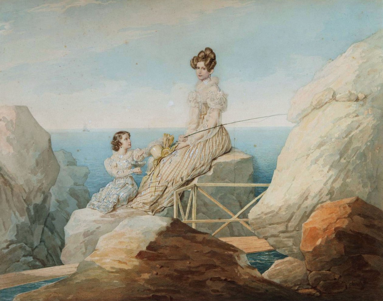 Portret van keizerin Alexandra en grootvorstin Maria Nikolaevna door Pyotr Fyodorovich Sokolov