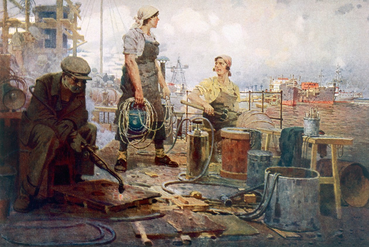 De Rode Sormovo Scheepswerf, ca. 1920 door Pyotr Ivanovich Kotov