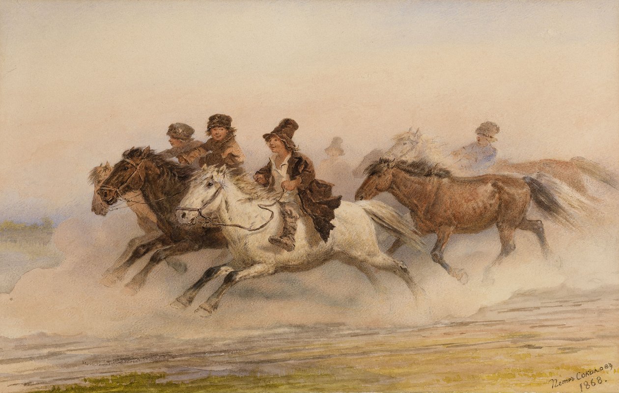 De Nachtwacht. Illustratie voor Schetsen uit een Jagersalbum door I. Toergenjev door Pyotr Petrovich Sokolov