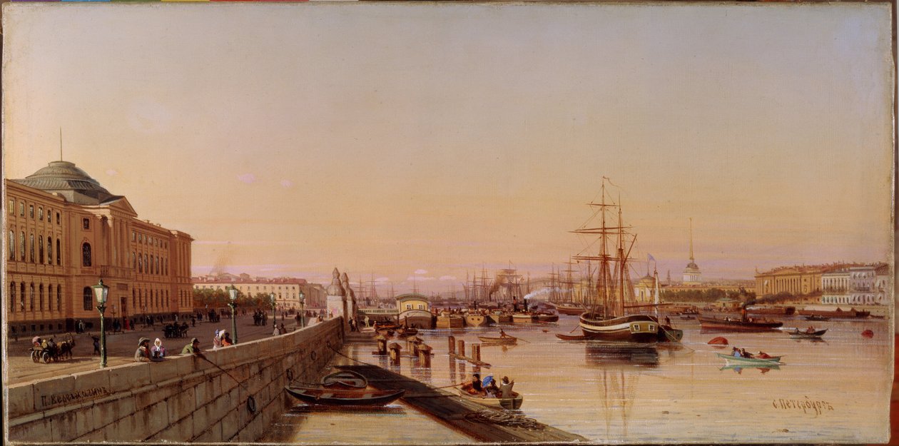 Zomeravond aan de kade van de Neva, nabij de kunstacademie van Sint-Petersburg door Pjotr ​​​​Petrowitsch Wereschtschagin