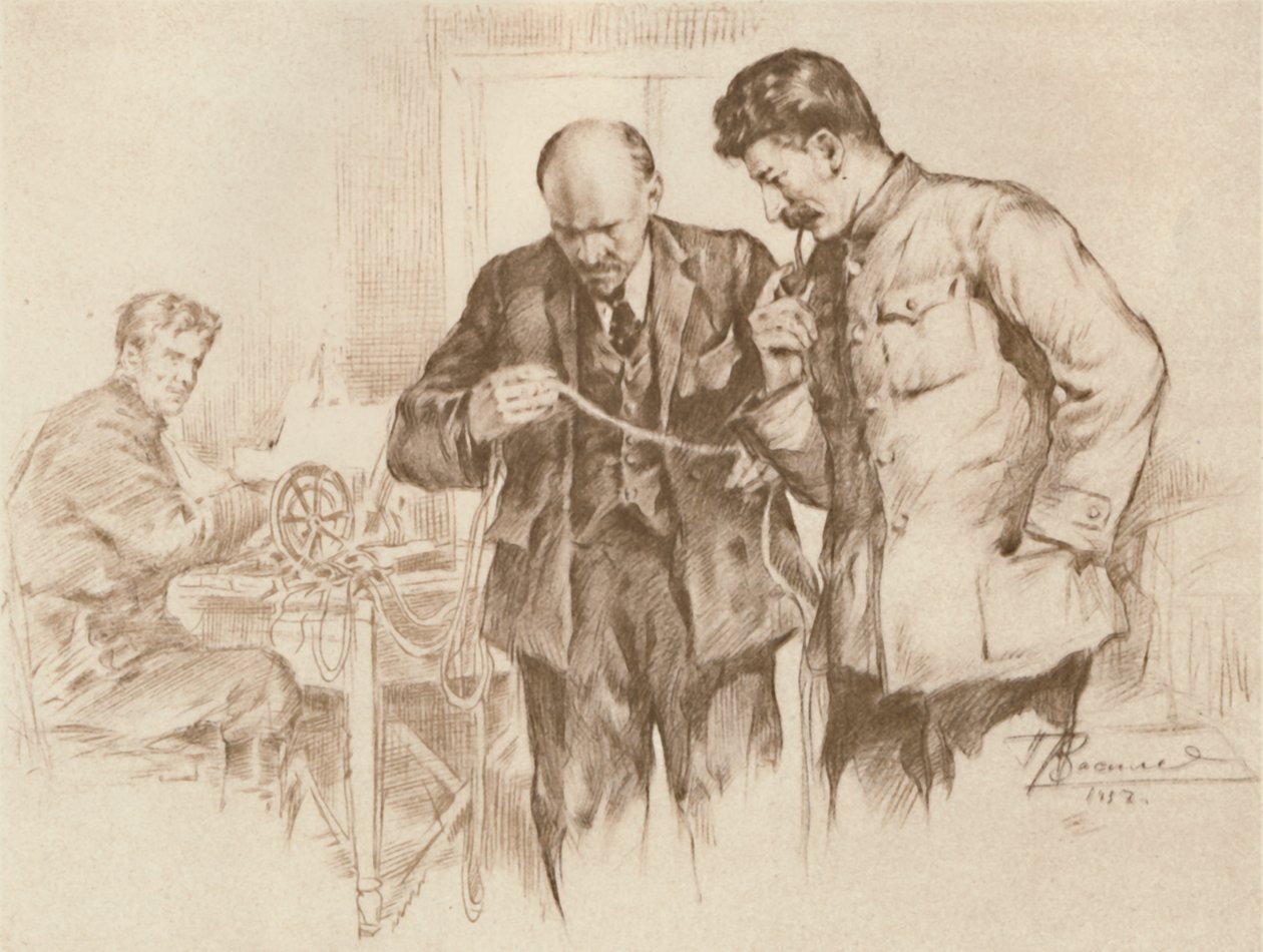Lenin en Stalin aan de directe lijn, 1918, 1939 door Pyotr Vasilyev