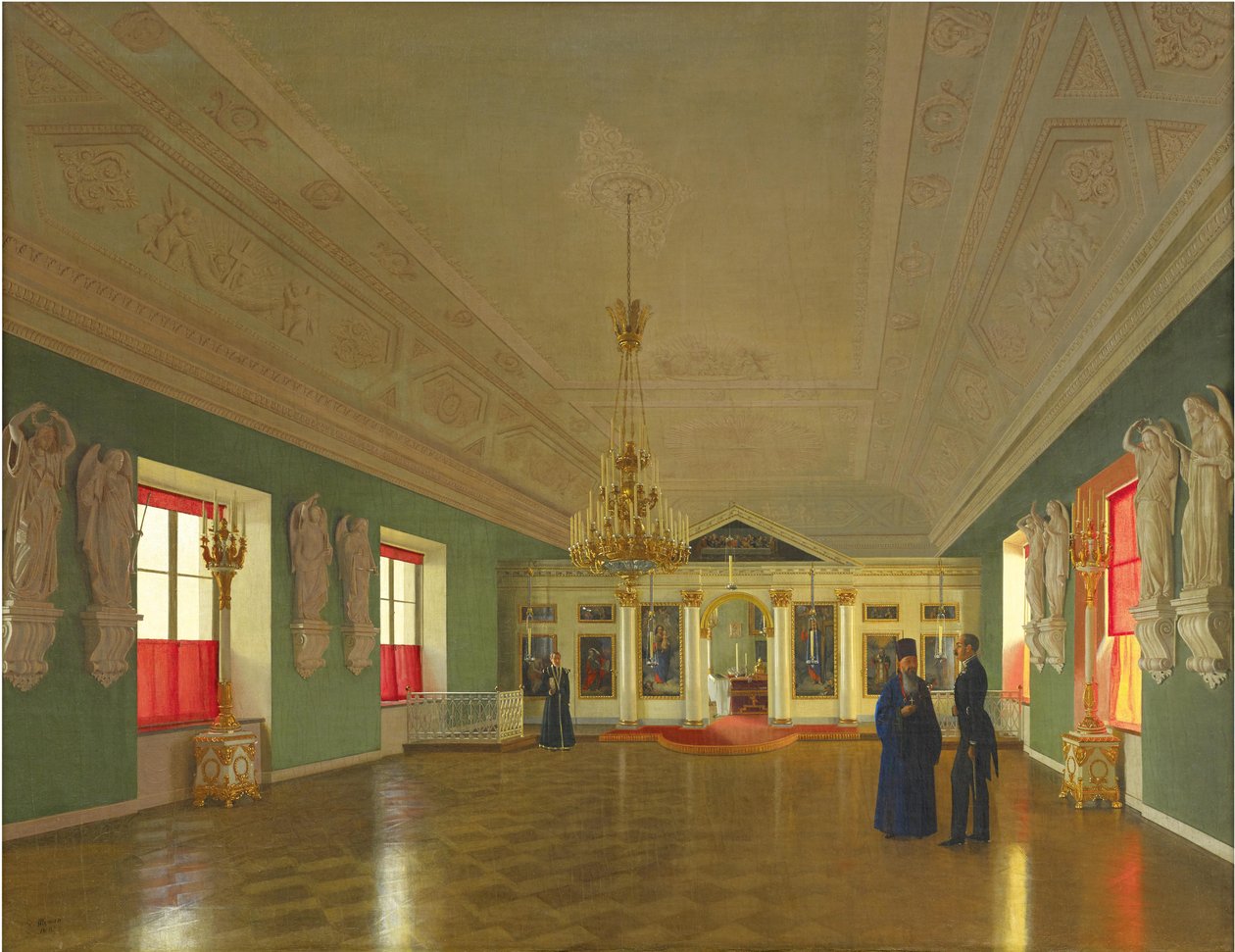 Interieur van de Paleiskerk van St. Alexander Nevsky, Anichkov Paleis, Sint-Petersburg door Pyotr Vasilyevich Tutukin