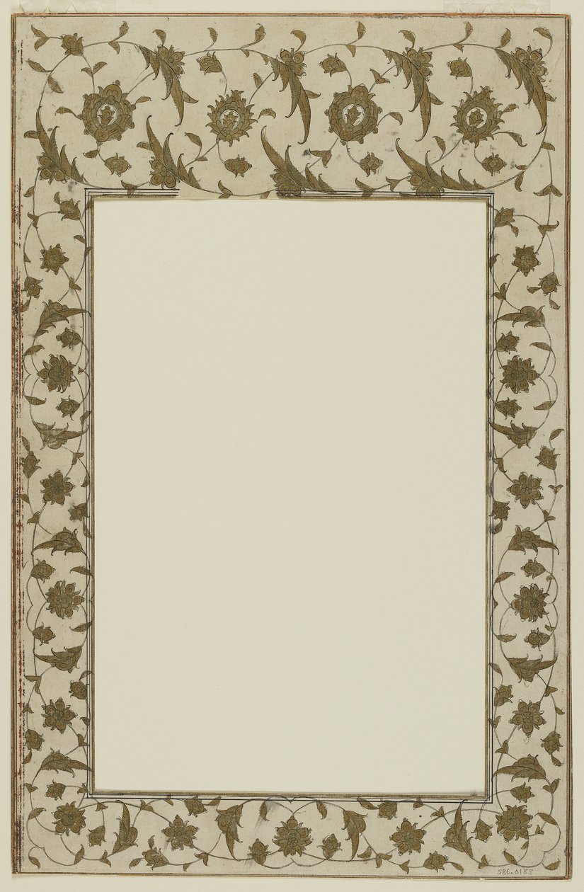 Gestencilde manuscript rand met bloemmotieven door Qajar School