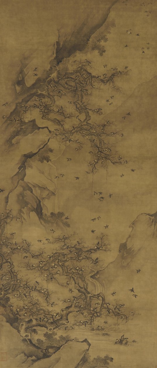 Vogels die bij een Klif Rusten, late 17e-18e eeuw door Qing Dynasty Chinese School