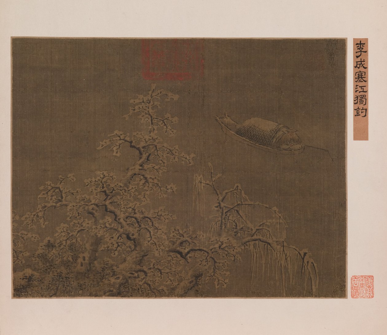 Alleen vissen in een ijskoude rivier door Qing Dynasty Chinese School