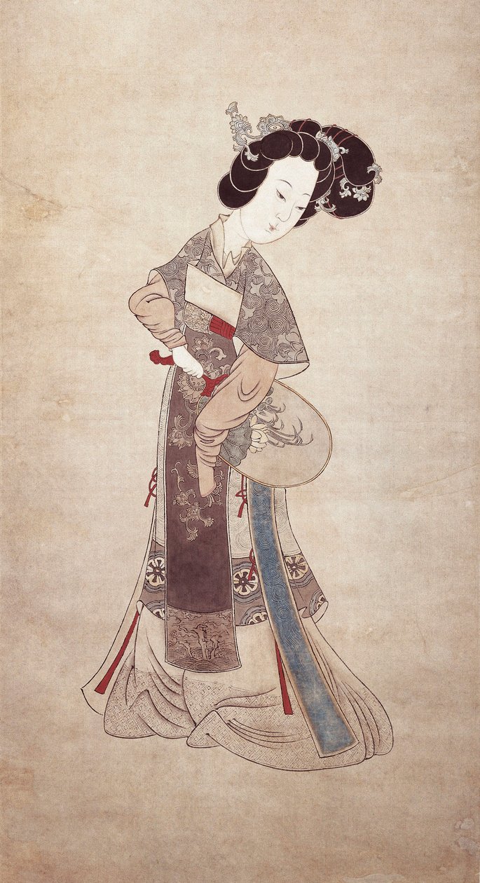 Dame van China, door Ren Shyong (schilderij op zijde) door Qing Dynasty Chinese School