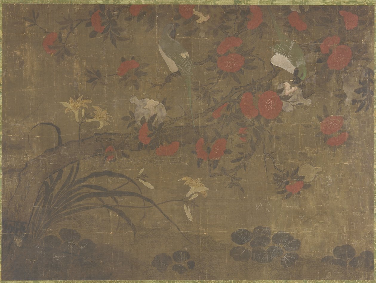 Papegaaien eten granaatappels door Qing Dynasty Chinese School