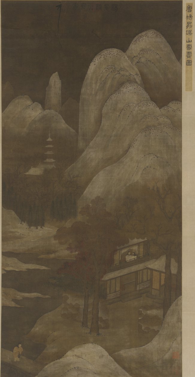 Sneeuwruimen over beken en bergen door Qing Dynasty Chinese School