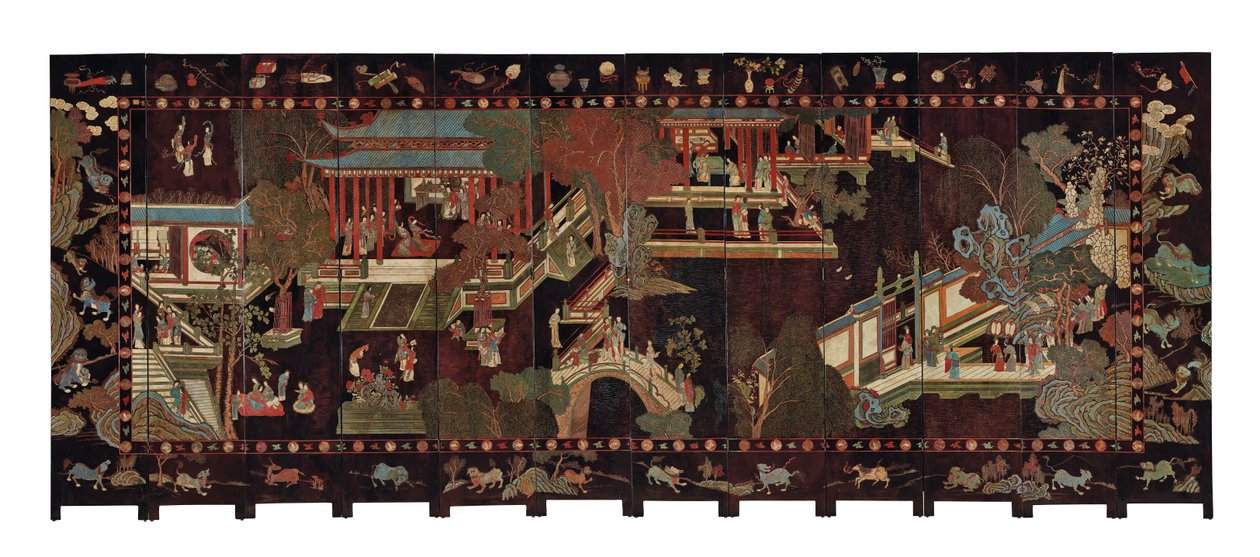 Twaalfvoudig coromandel scherm, 18e eeuw door Qing Dynasty Chinese School