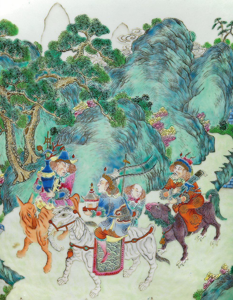 Detail van een paar keizerlijke Famille Rose vazen door Qing Dynasty   Jiaqing Period Chinese School
