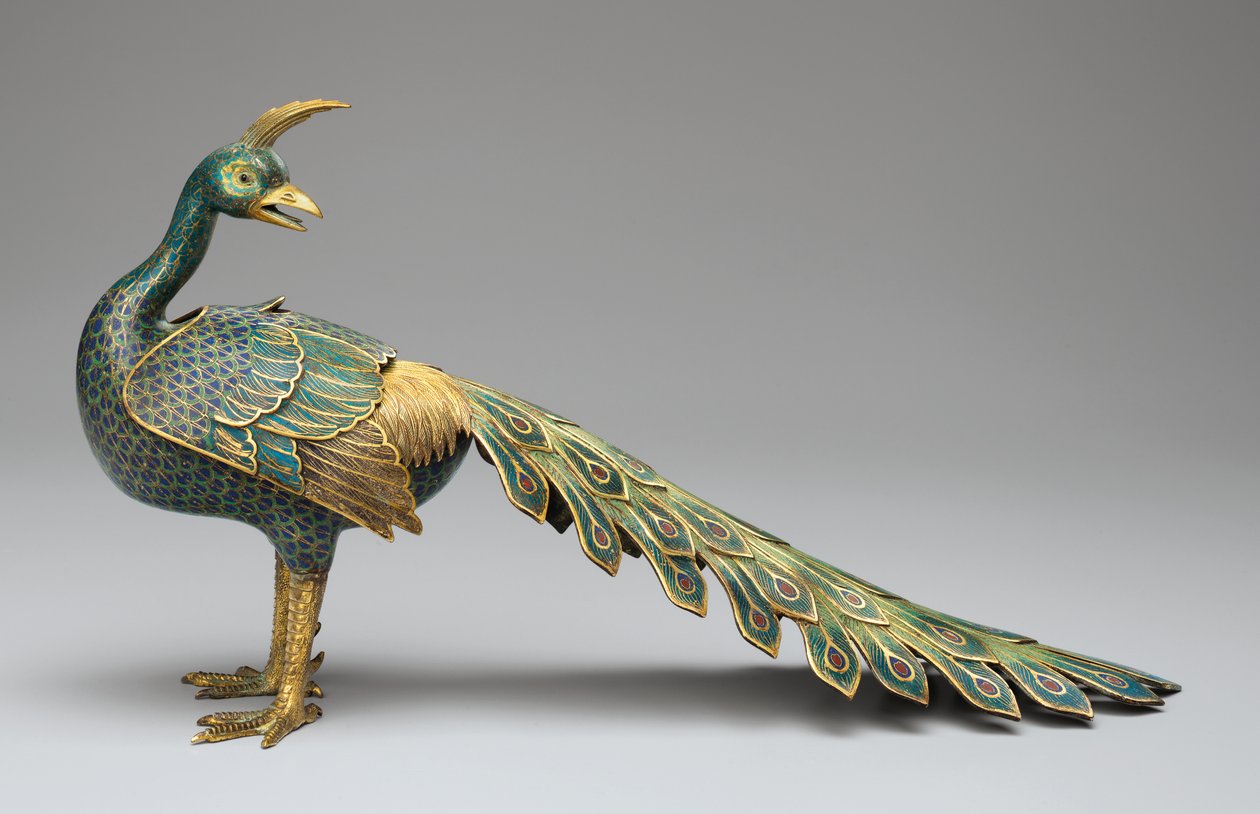 Cloisonné wierookbrander in de vorm van een pauw door Qing Dynasty   Qianlong Period Chinese