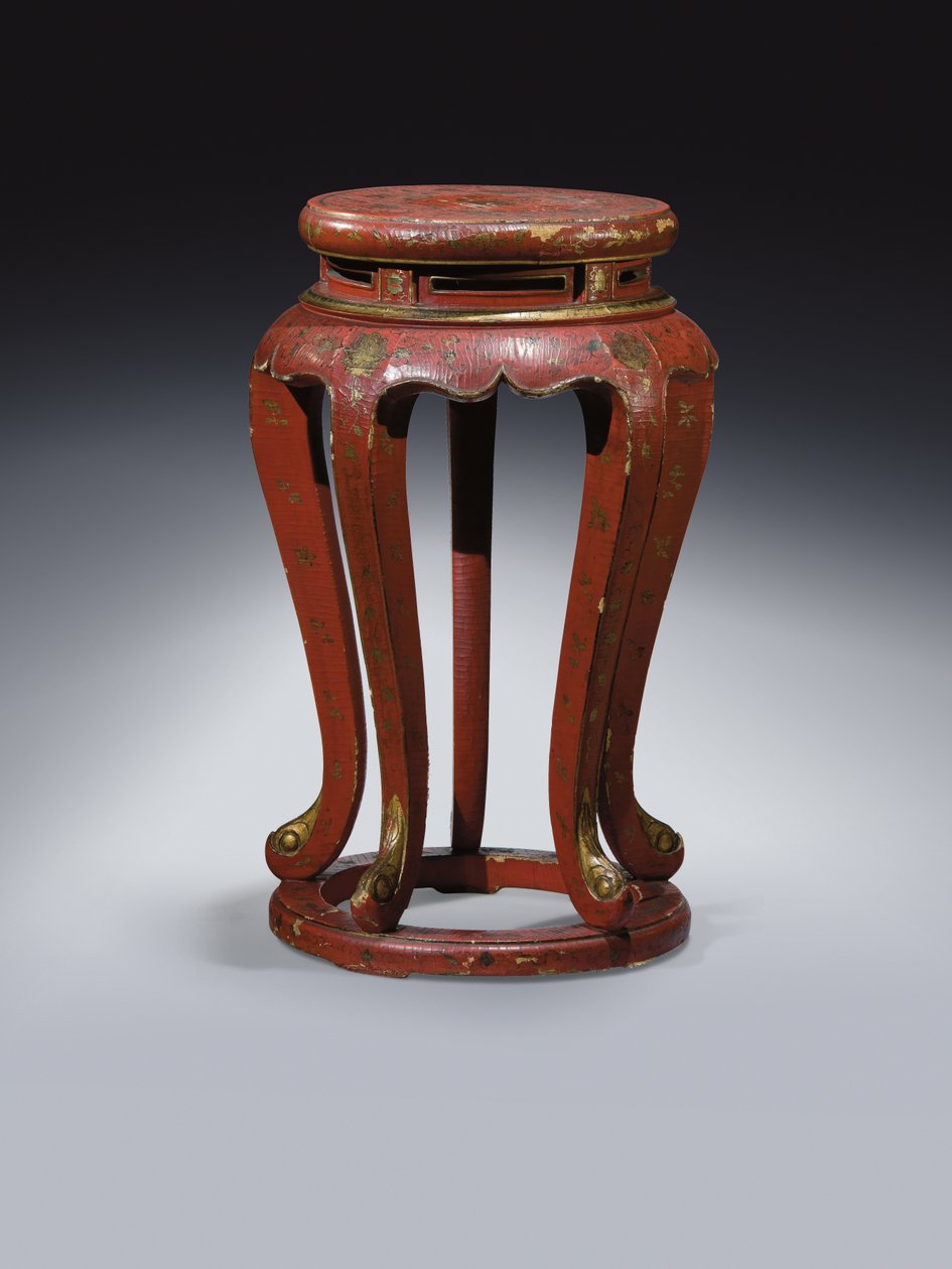 Jardinière (gelakt in rood met gouden, bruine en groene details) door Qing Dynasty Chinese School