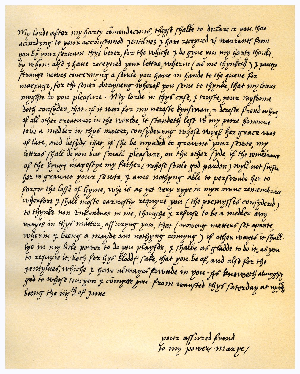 Brief van koningin Maria I aan Lord Seymour van Sudeley, 4 juni 1547 door Queen Mary I