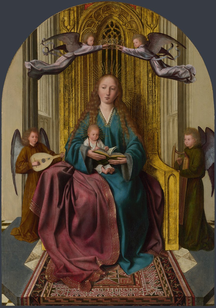 De Maagd en het Kind op de troon, met vier engelen, ca. 1495 door Quentin Massys or Metsys