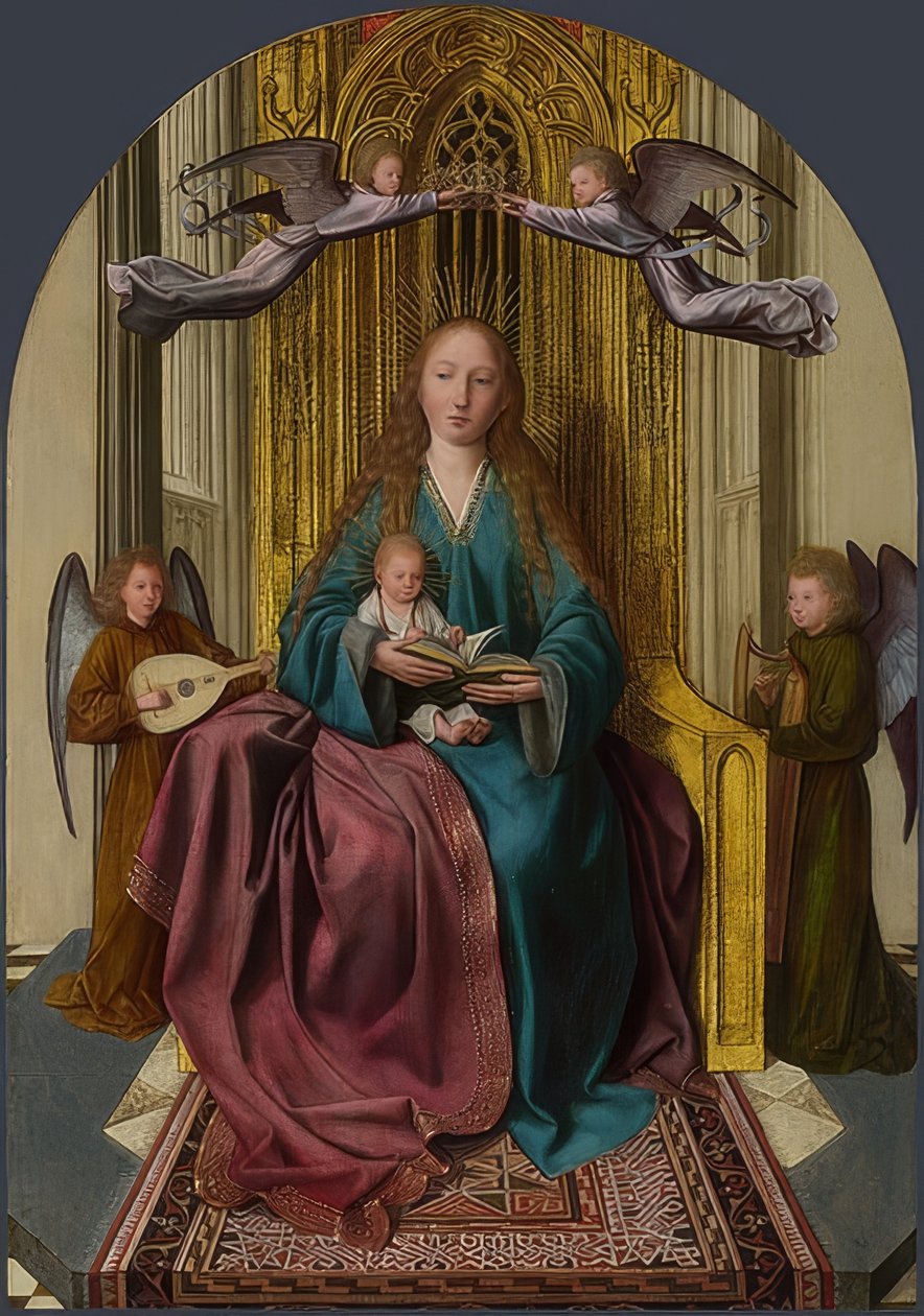 Troonende Madonna met kind en vier engelen. Rond 1506-09 door Quinten Massys