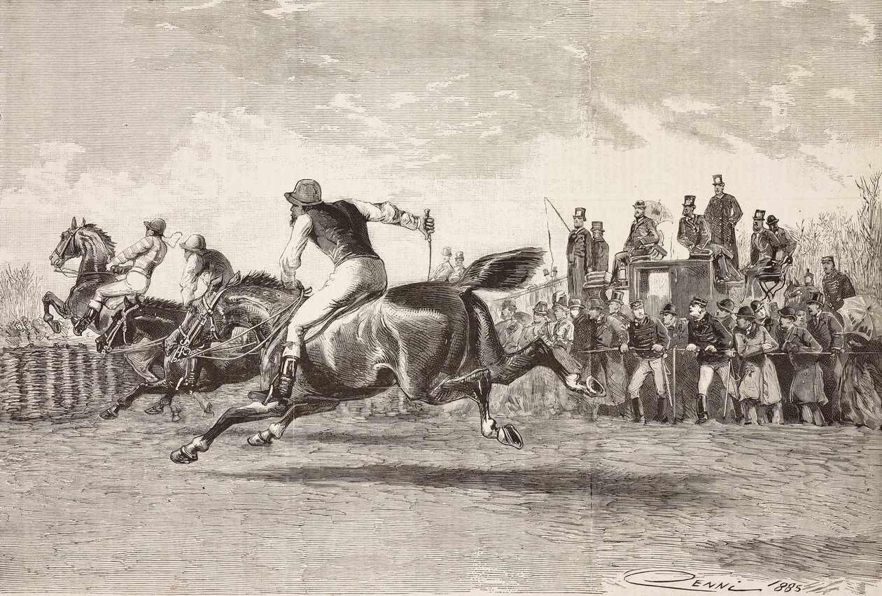 Paardenrace in het park van Villa Arconati, Castellazzo door Quinto Cenni
