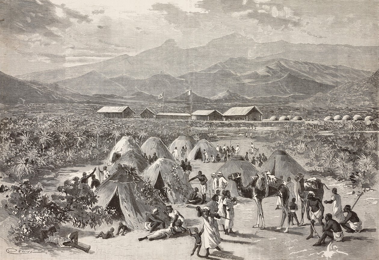 Tenten van het vluchtelingenkamp van Zula, Arafali, Eritrea, gravure door Cantagalli naar een tekening van Quinto Cenni en een schets van Pieragostini, uit L