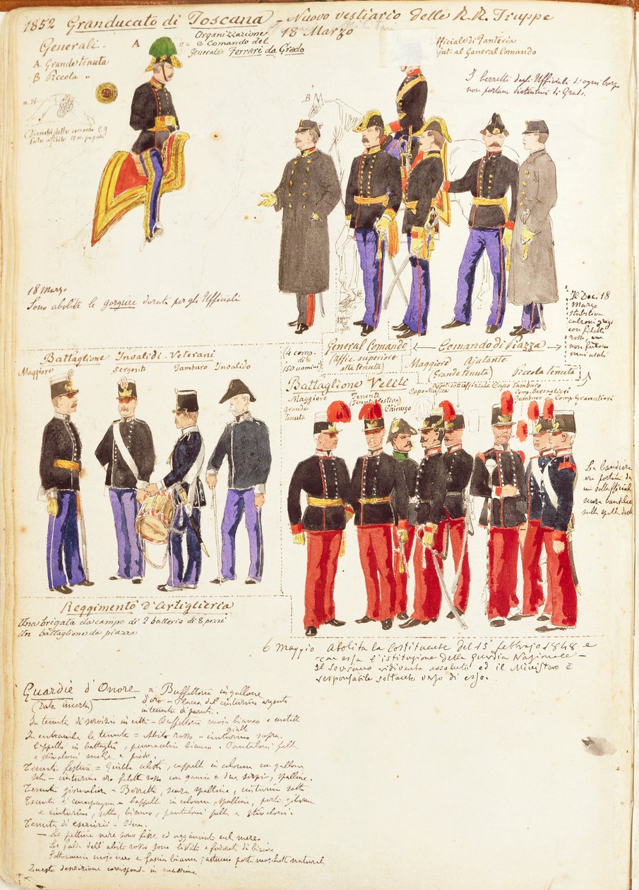 Uniformen van de Koninklijke Troepen van het Groothertogdom Toscane door Quinto Cenni, kleurplaat door Quinto Cenni