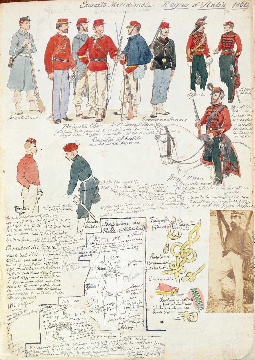Uniformen van het leger van Zuid-Italië van de voorlopige regering door Quinto Cenni, kleurplaat door Quinto Cenni