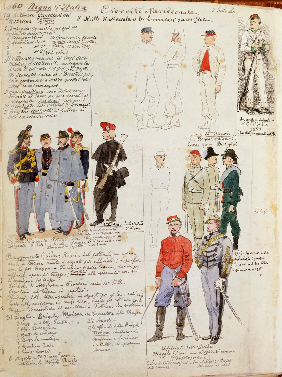 Uniformen van het leger van Zuid-Italië van de voorlopige regering door Quinto Cenni, kleurplaat door Quinto Cenni