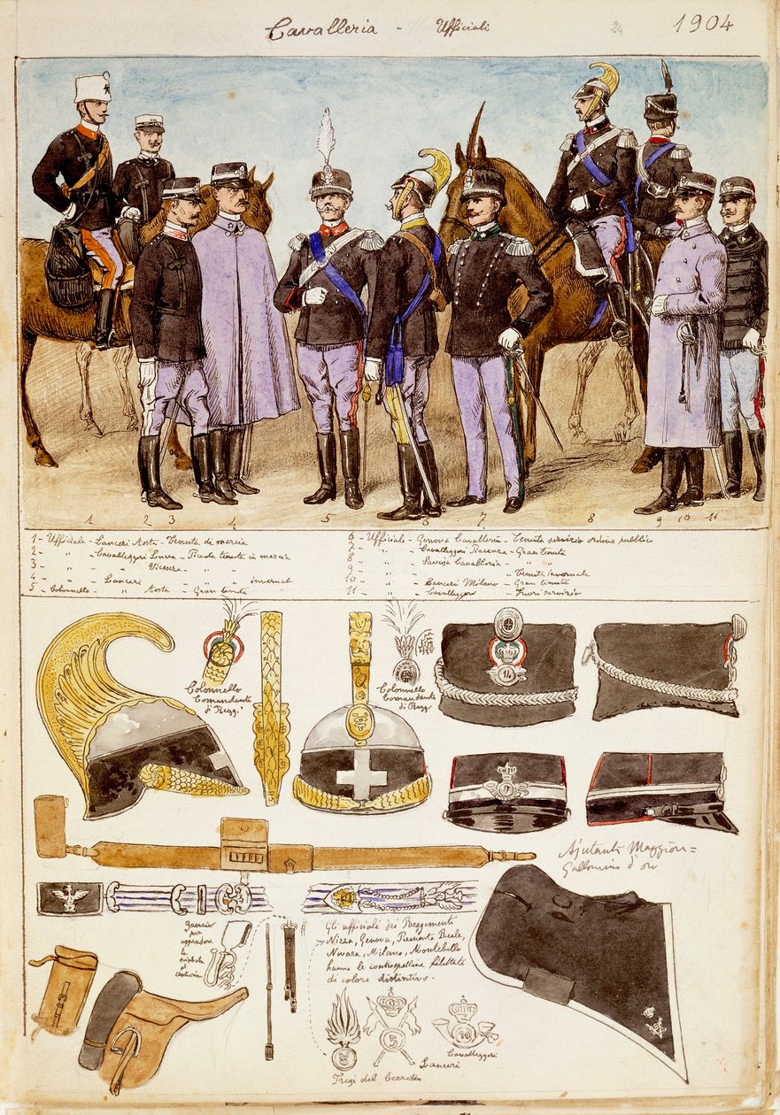 Uniformen van cavalerieofficieren van het Koninkrijk Italië door Quinto Cenni