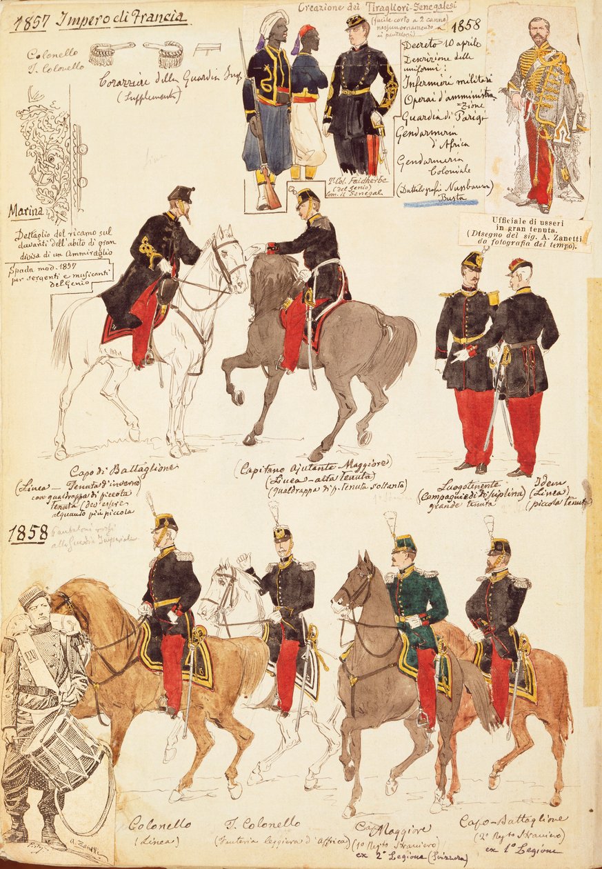Verschillende uniformen van het Koninkrijk Frankrijk, door Quinto Cenni door Quinto Cenni