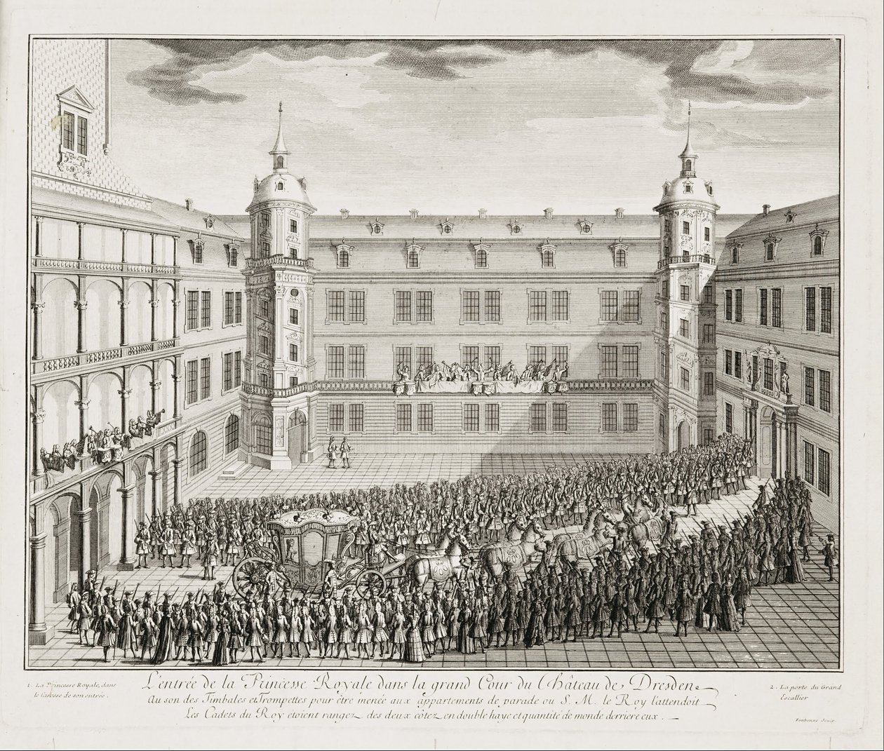 Paleis van Dresden, Grote Binnenplaats bij de Aankomst van Aartshertogin Maria Josepha door Quirijn Fonbonne
