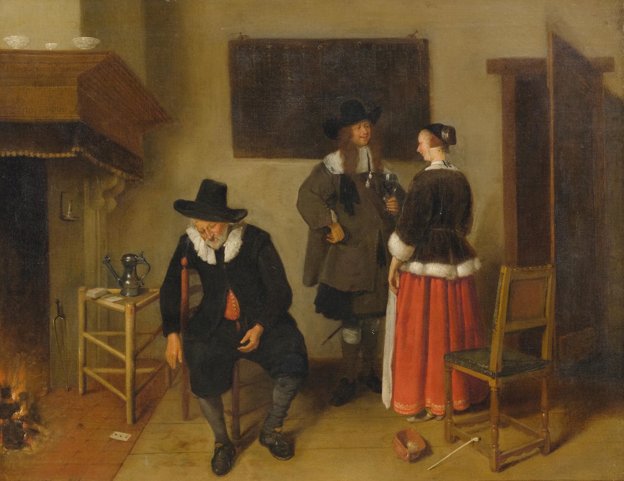 Interieur van een herberg met figuren door Quirijn van Brekelenkam