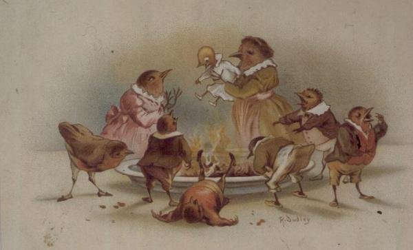 Vogel Familie, Victoriaanse kerstkaart door R. Dudley