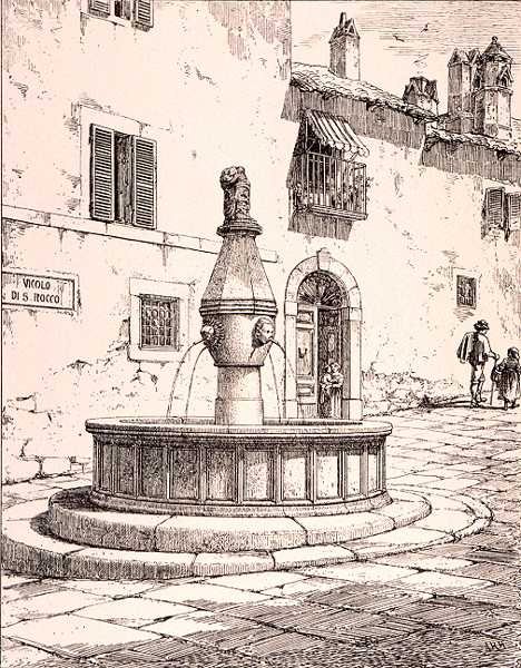 Fontein van de Vicolo di S. Rocco, Viterbo, Italië, uit 
